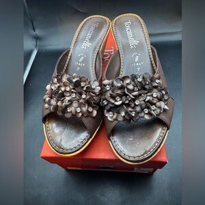 Toscanella Sandals “Magnolia” Chocolate Womens Size 7 Made In Italy  3” Wedge